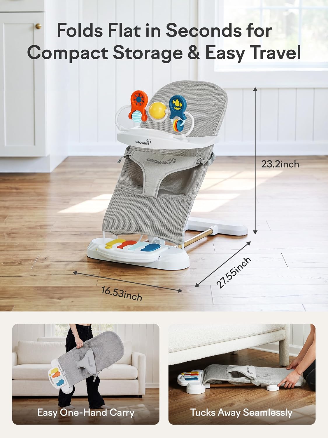 GROWNSY Hamaca para bebé con 3 posiciones reclinables, asiento para...
