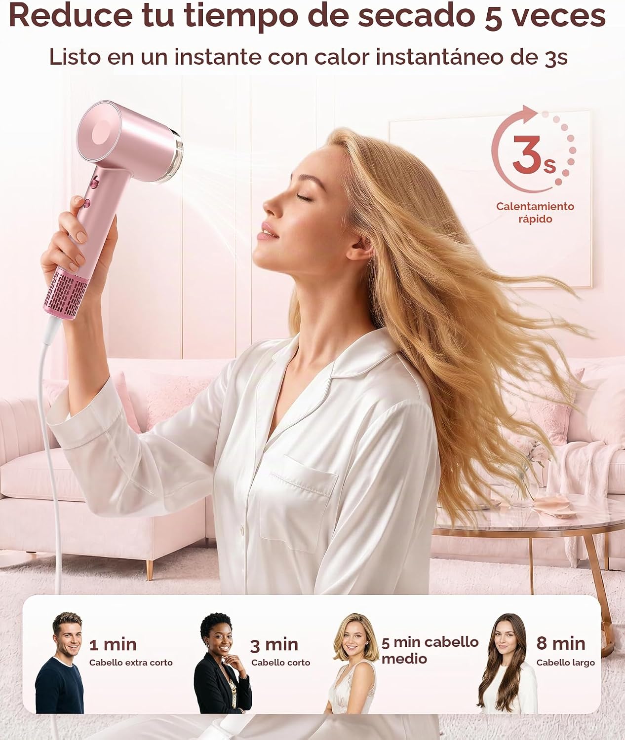 Secador de pelo, secador iónico de alta velocidad con aceite esenci...