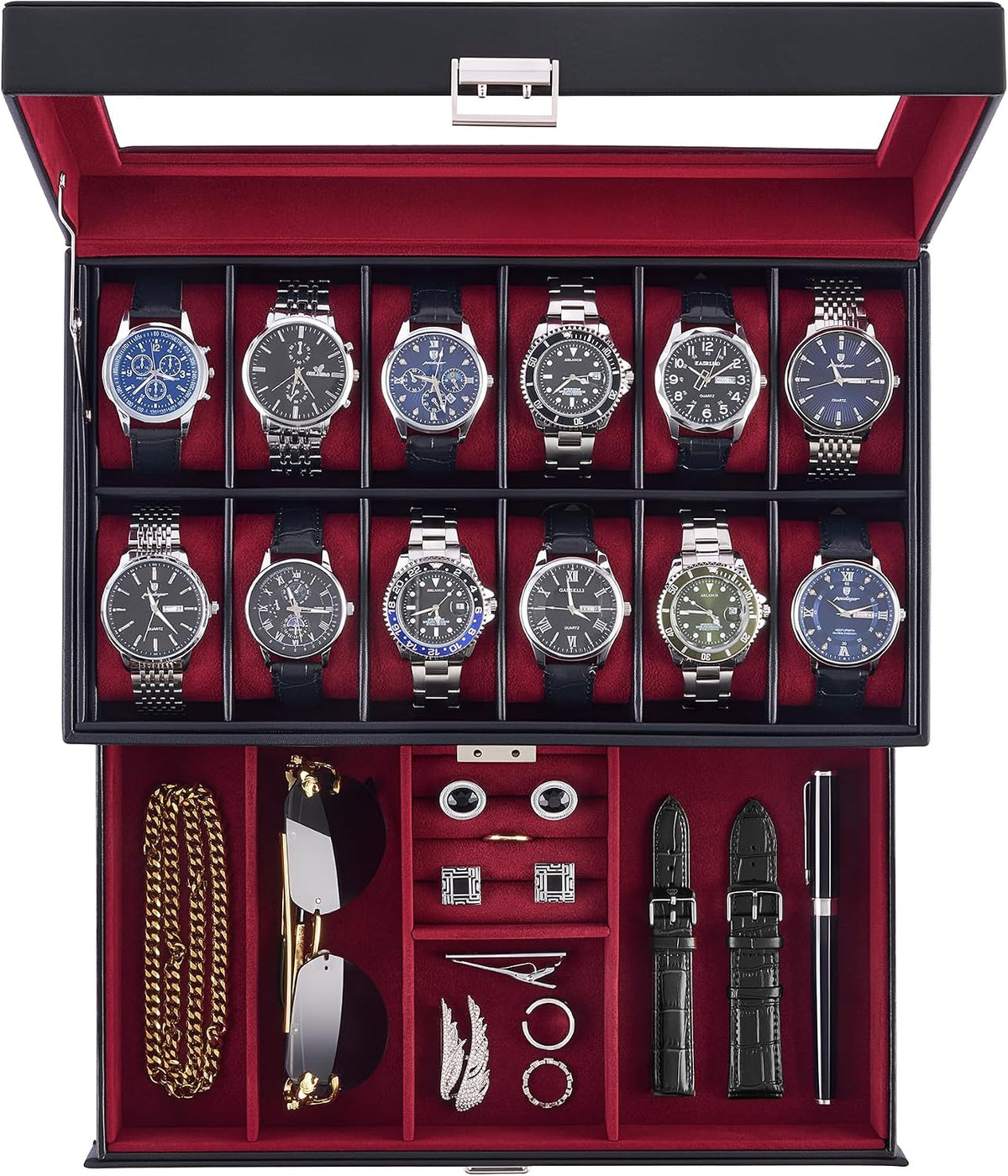 Lolalet Estuche para Reloj para Hombre, Joyero para Hombre con 12 R...