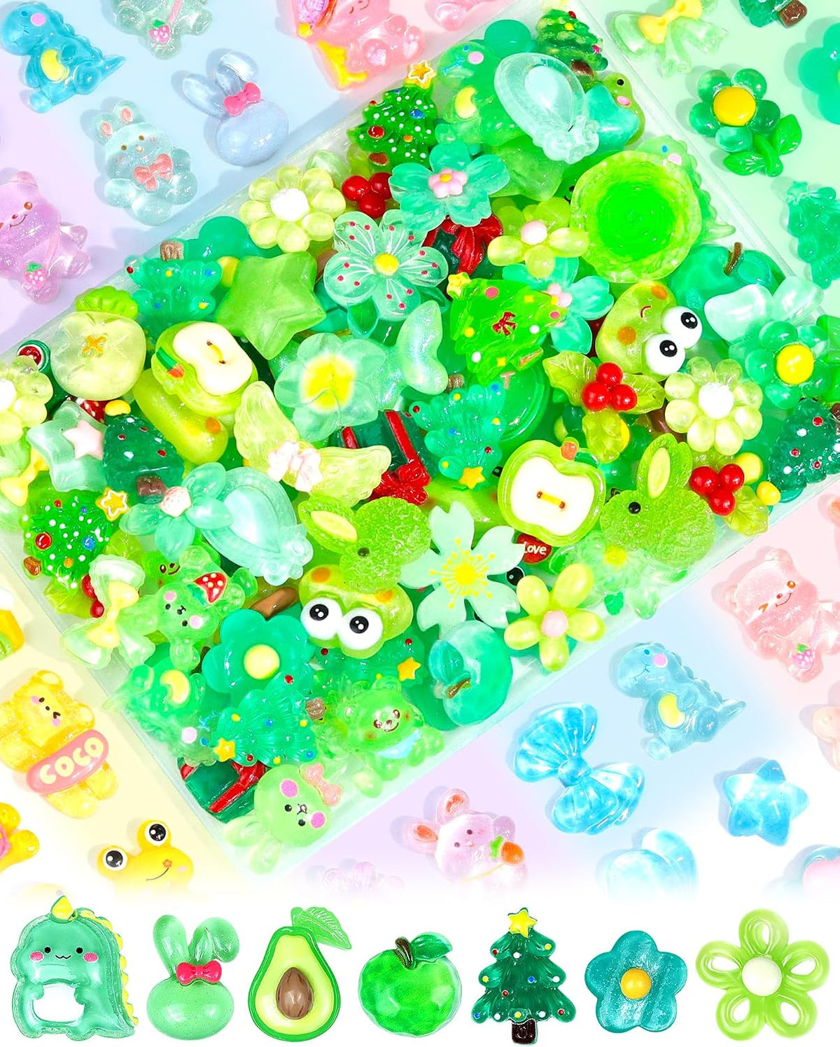 FIVEIZERO 100 bonitos dijes de slime, dijes de resina con parte tra...