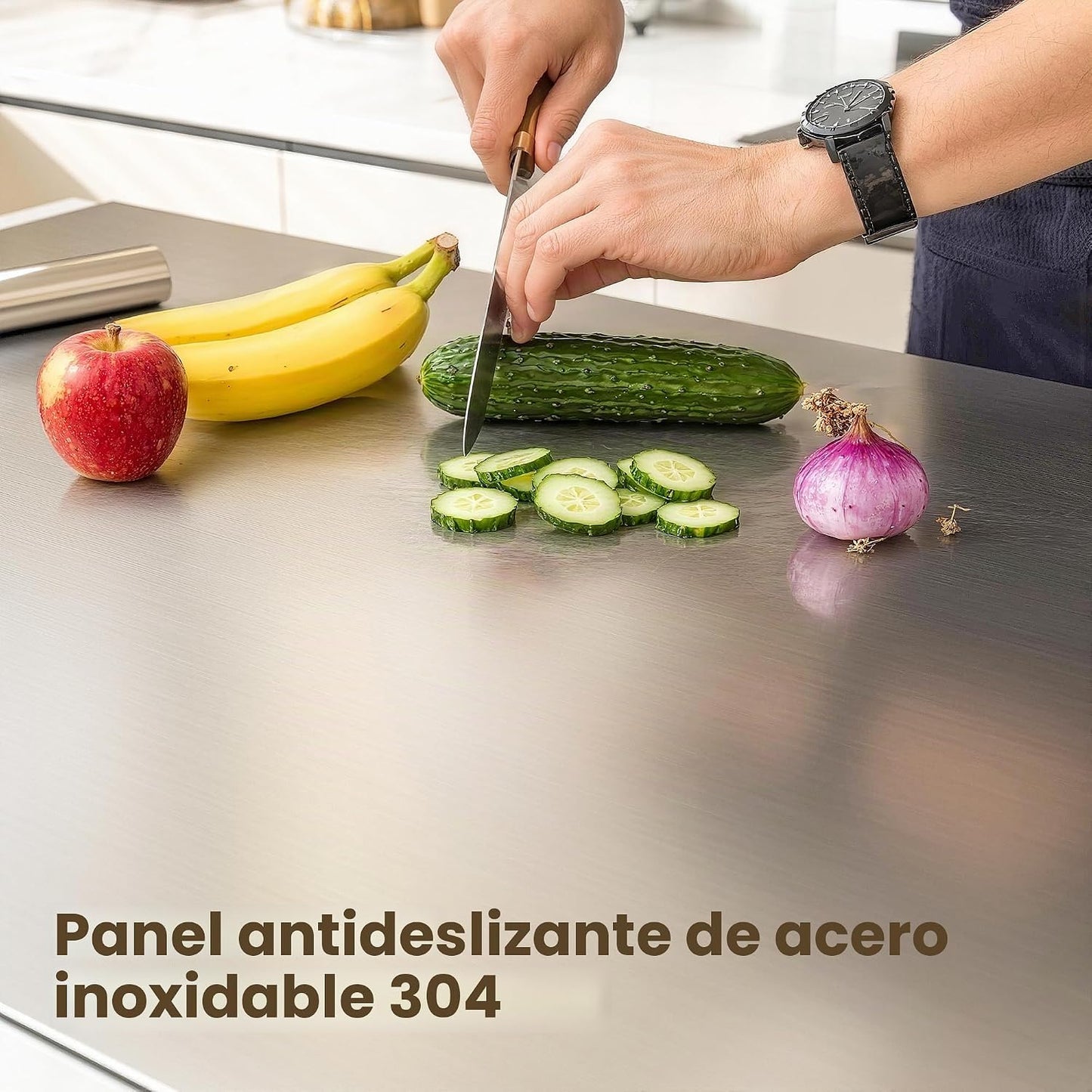 tonchean Tabla de cortar de acero inoxidable 304 extra grande con l...