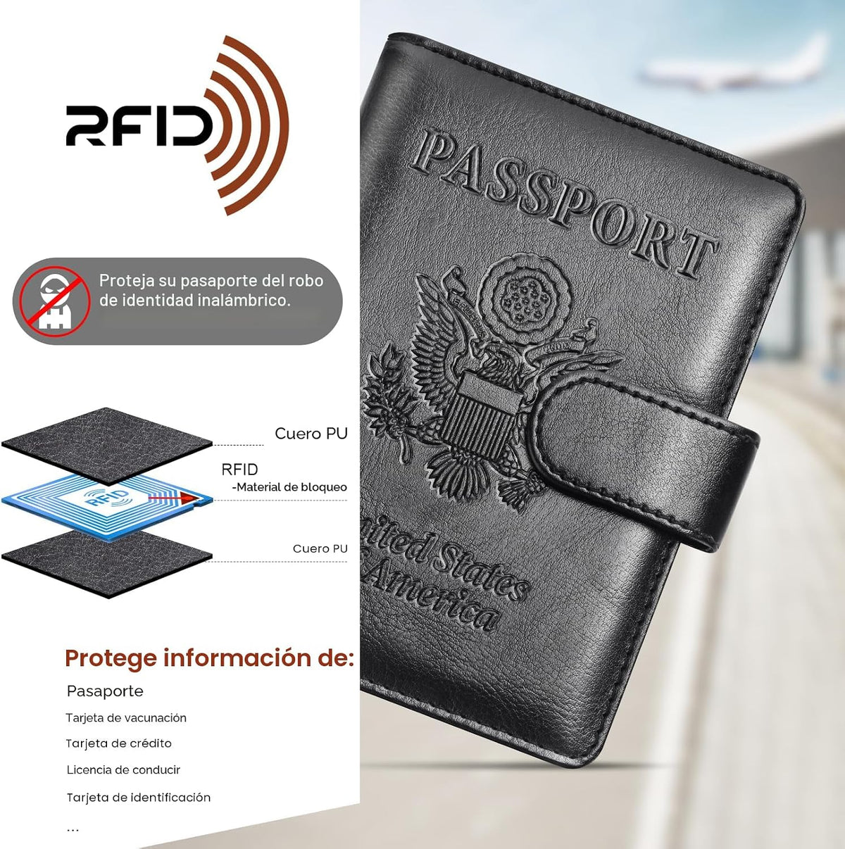 Herain Soporte para pasaporte, funda para pasaporte, cartera para p...
