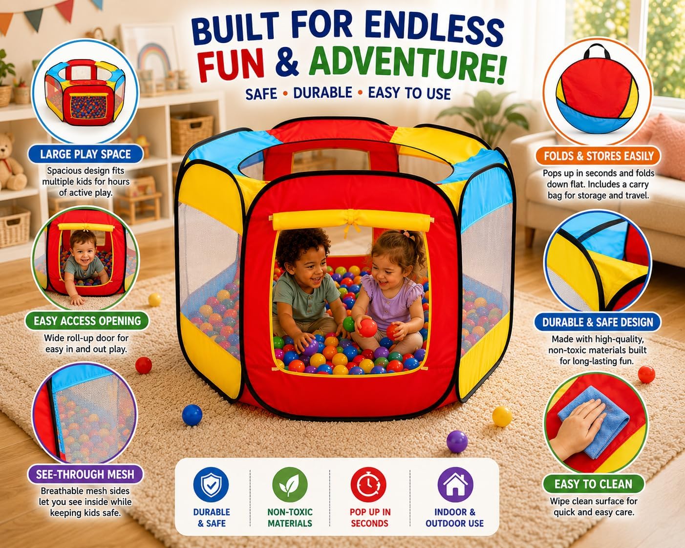 Tienda de juegos para niños, pelotero de Kiddey, casa de 6 caras pa...