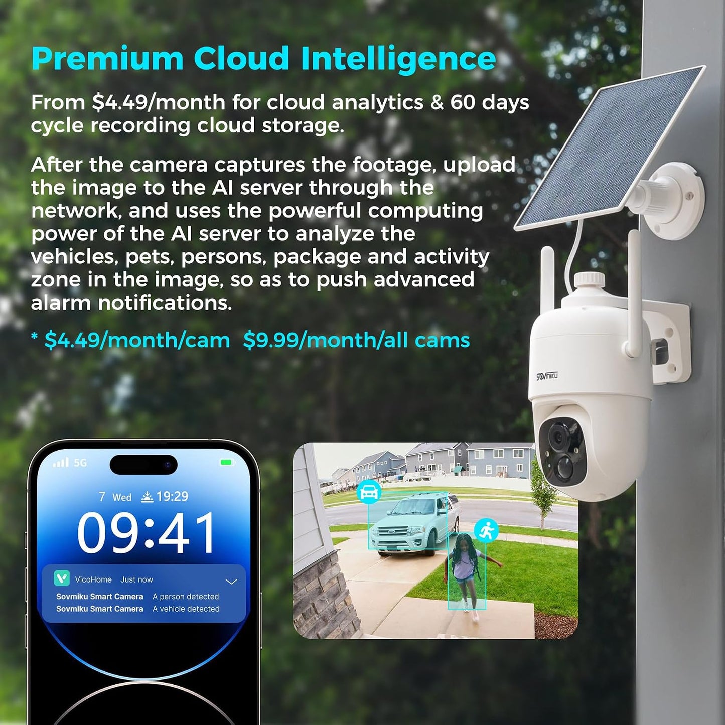 SOVMIKU 2CQ1 AI 2K Cámara de seguridad solar inalámbrica para exter...