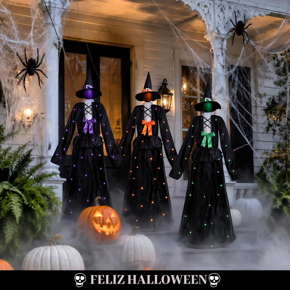 Juego de 3 decoraciones de bruja iluminadas para Halloween de 65 pu...
