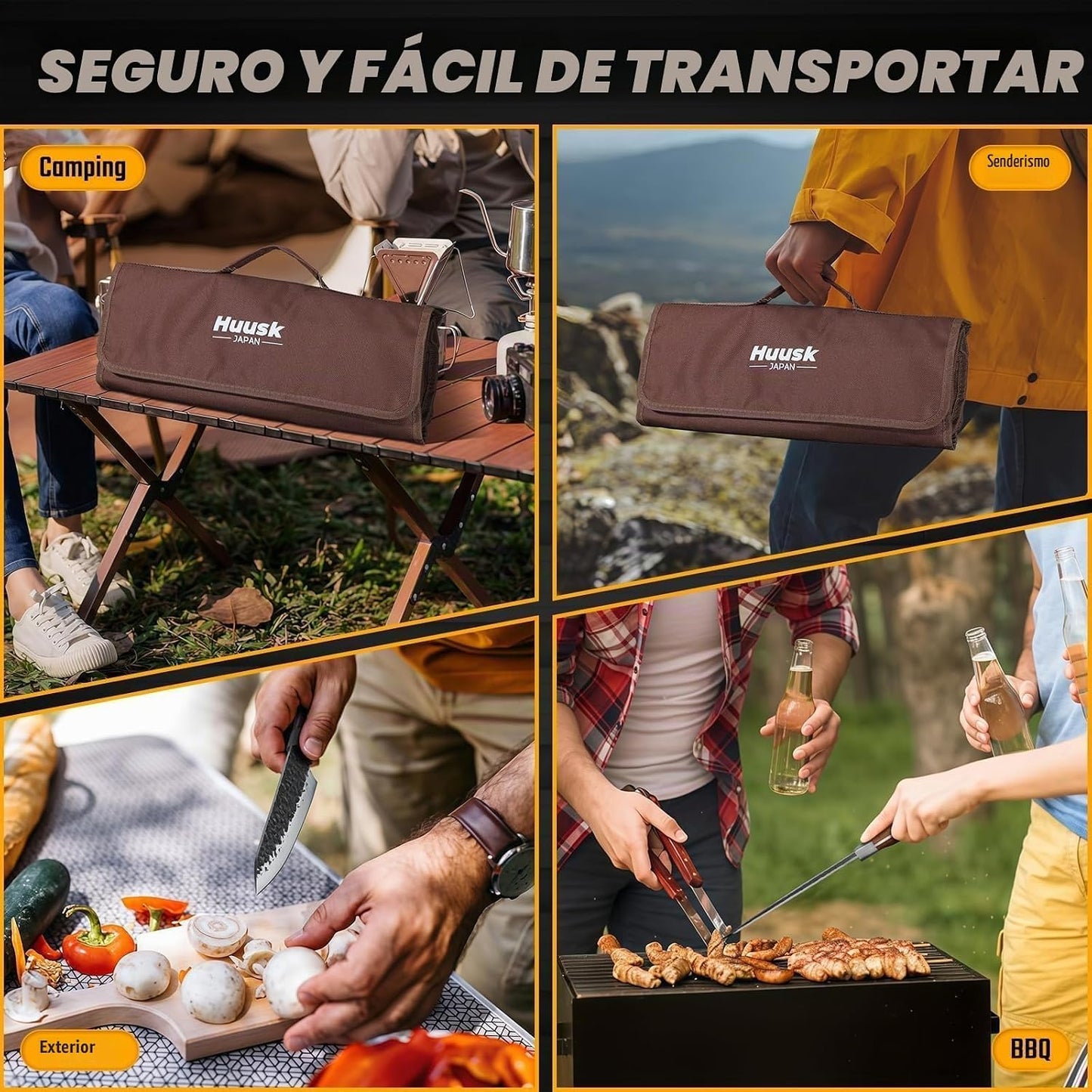 Huusk - Juego de cuchillos de chef de 5 piezas con bolsa de rollo,...