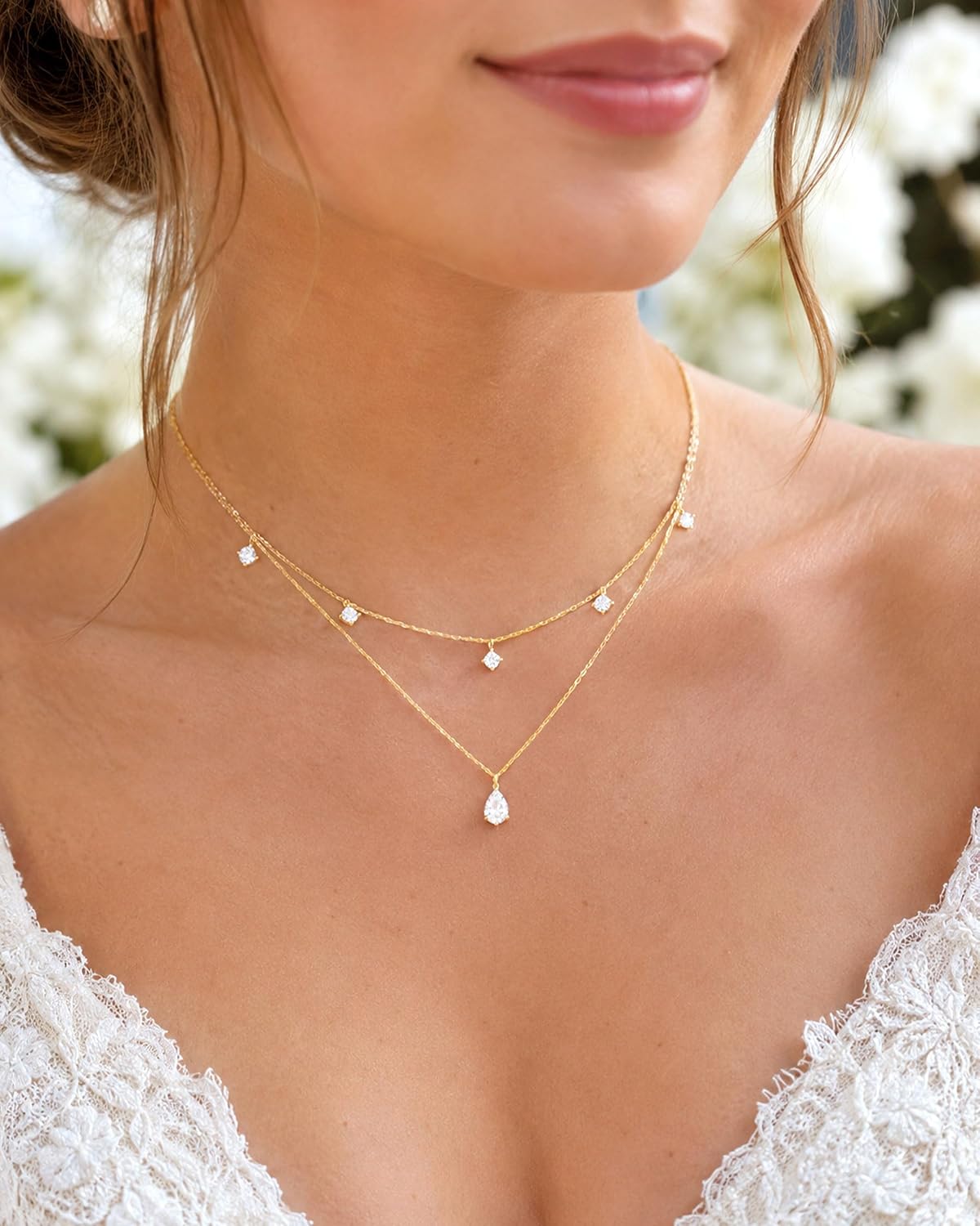 GUOKE Collares de oro en capas para mujer, chapado en oro de 14 qui...