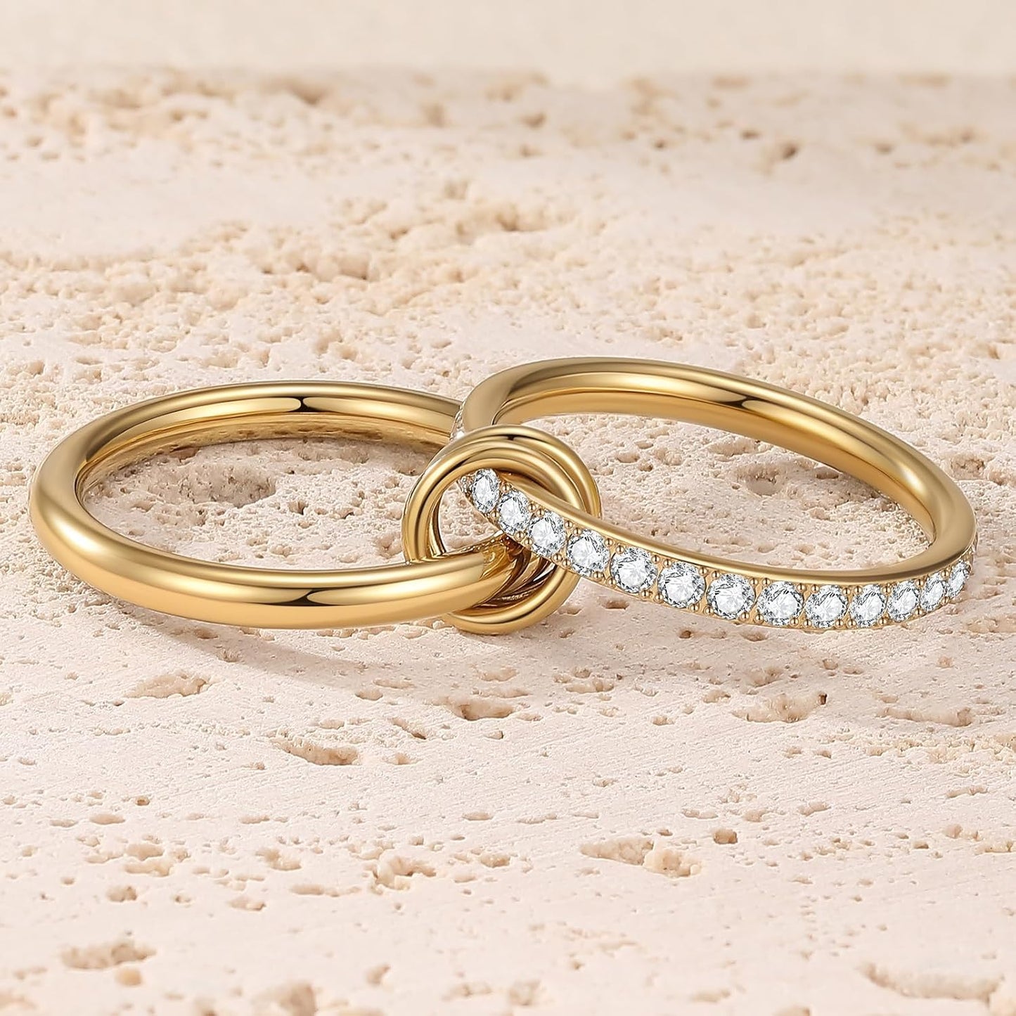 PDWZNBA Anillos apilables chapados en oro de 18 quilates para mujer...
