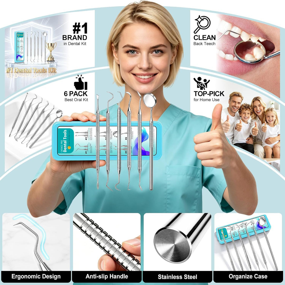 CATACC PRO Kit de herramientas de púa dental, raspador de dientes r...