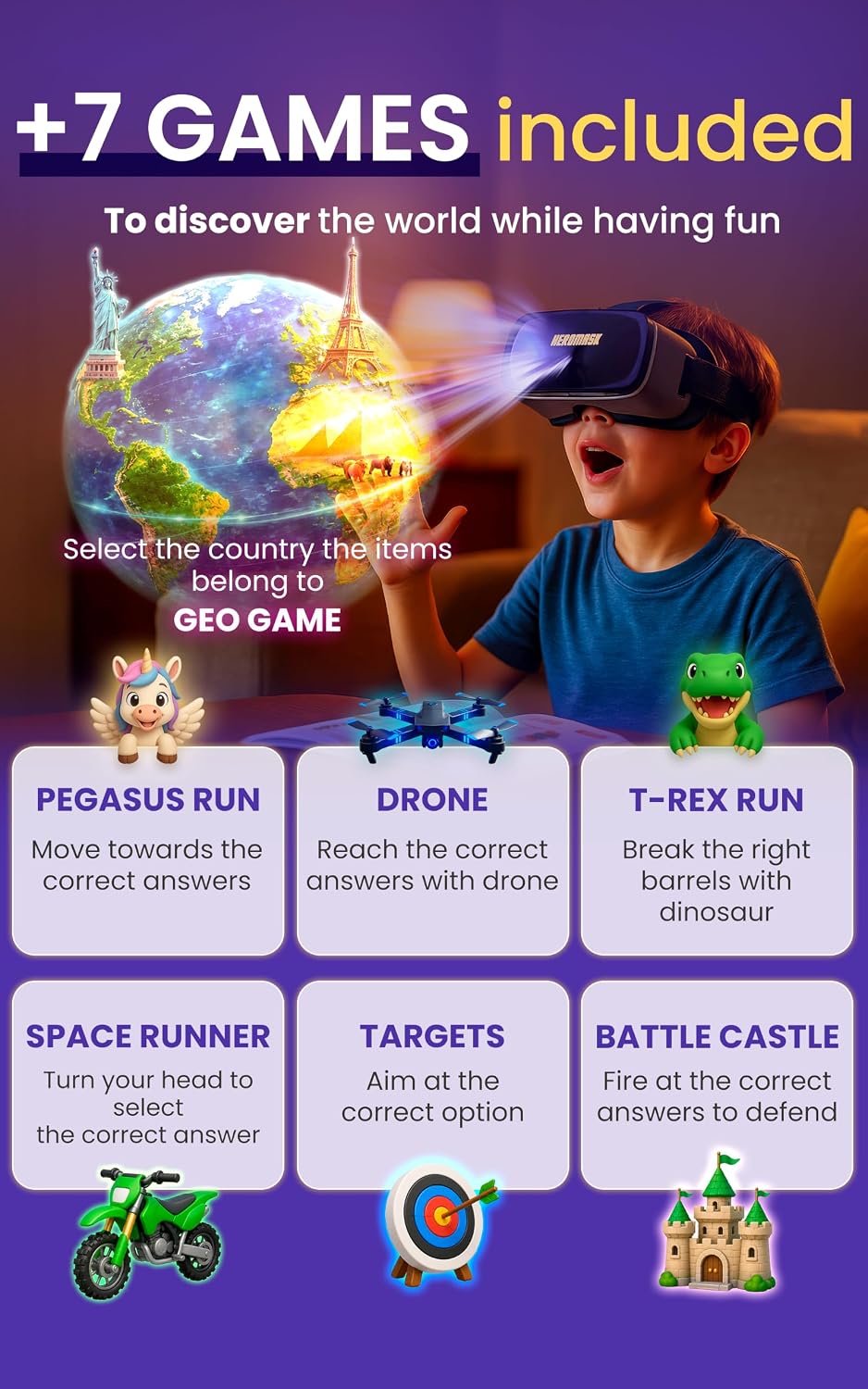 Auriculares Heromask VR para niños de 5 a 12 años · Juegos de geogr...