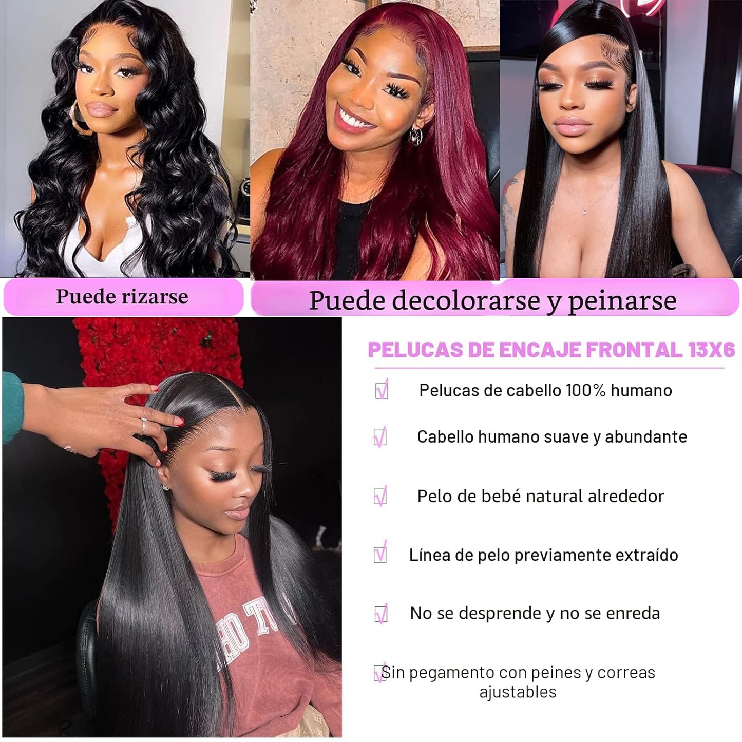 TTSMINS - Pelucas de cabello humano con encaje frontal de 13 x 6 pu...