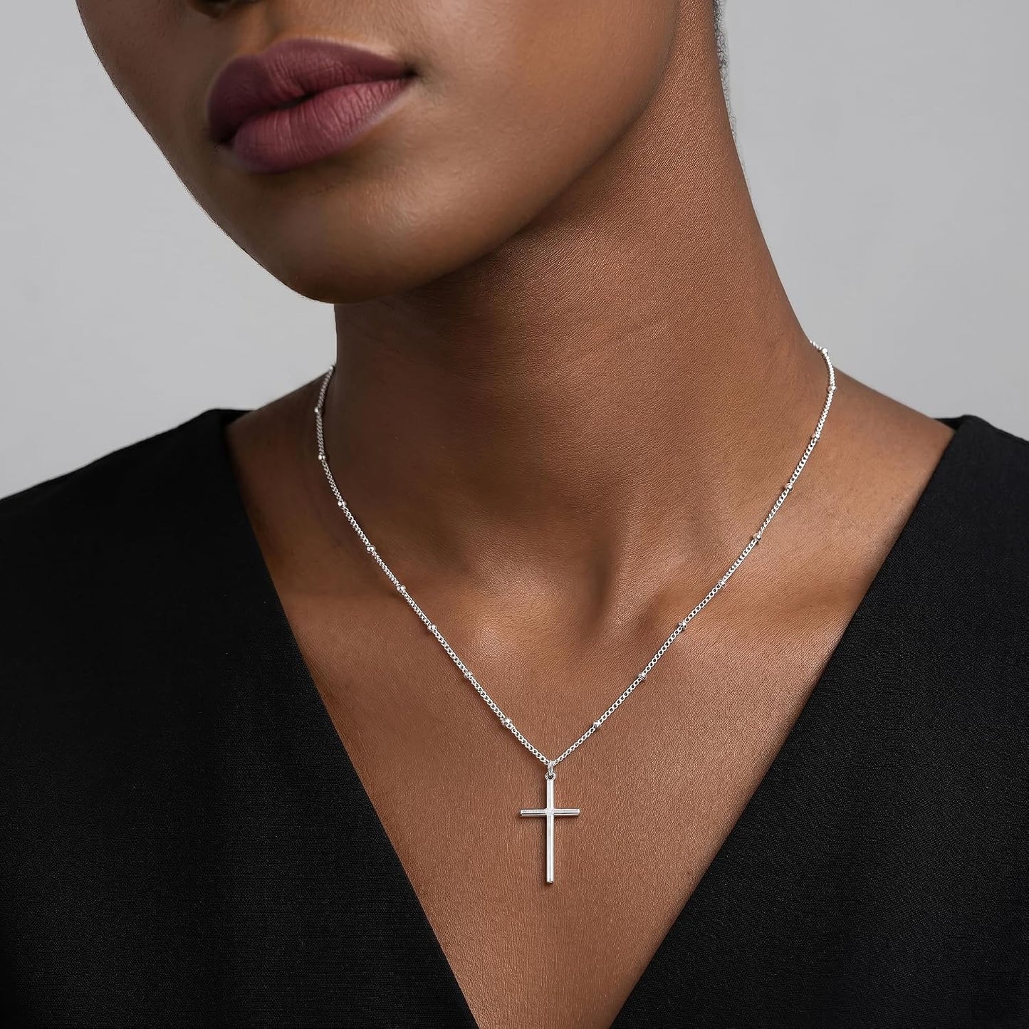 JophyX Collar de cruz de plata de ley 925 para mujer, cadena de cue...