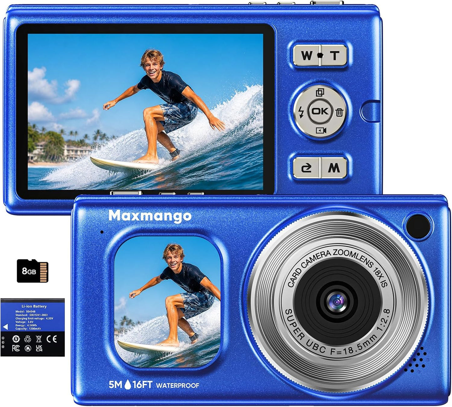 Cámara digital subacuática de 16 pies, 4K 48MP 1500mAh batería desp...