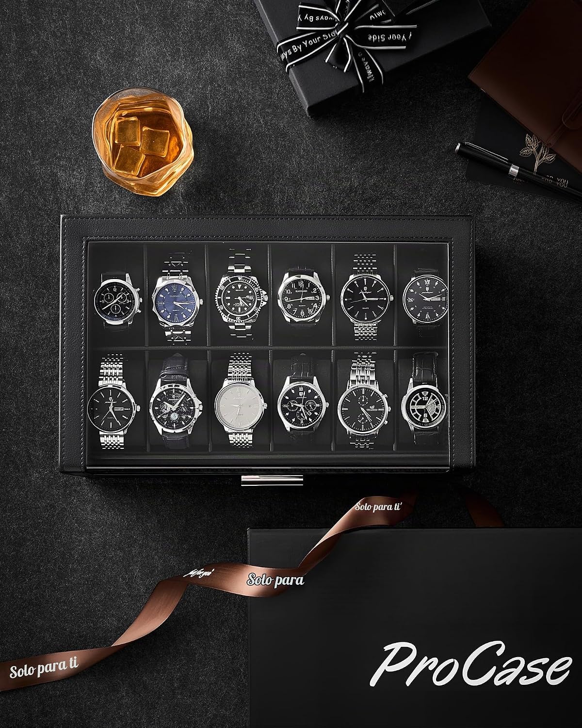 ProCase Caja de reloj para hombre, soporte para exhibición de reloj...