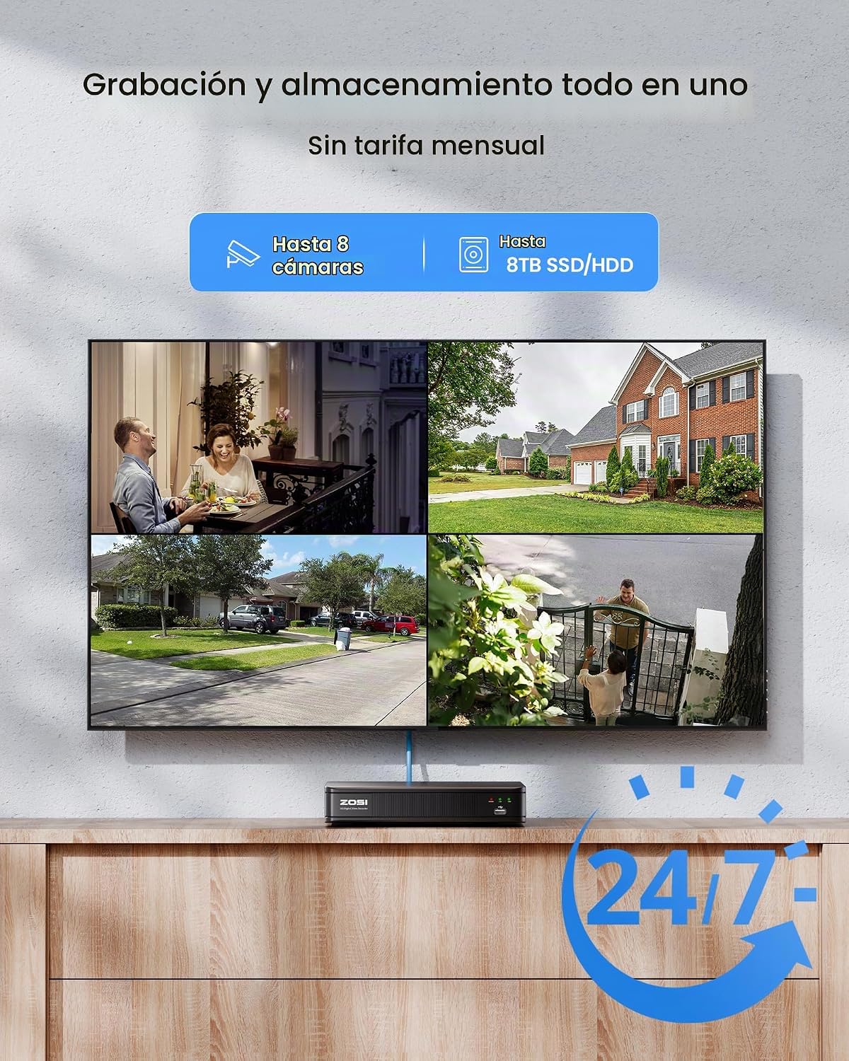 ZOSI H.265+ 5MP 3K Lite CCTV DVR 8 Canales Full 1080p, Detección AI...
