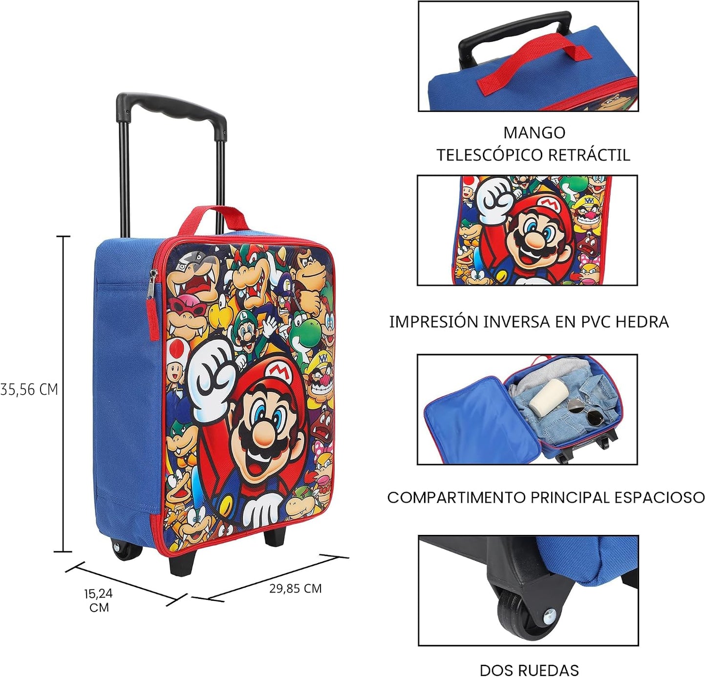 Super Mario Bros Character Group Shot - Equipaje de 14 pulgadas, co...