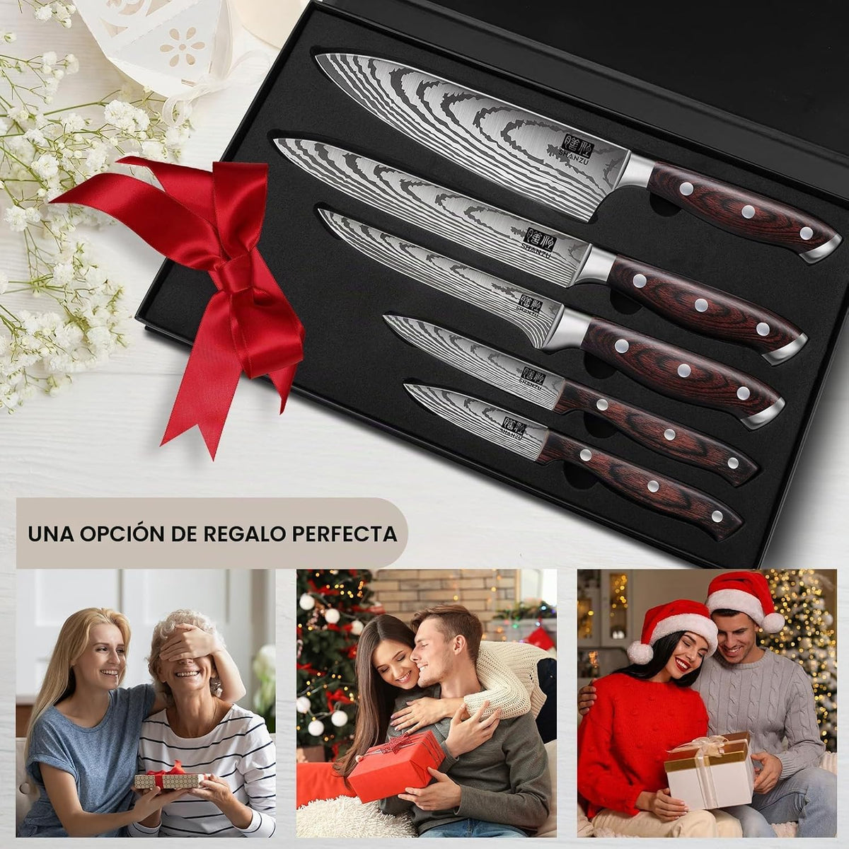 SHAN ZU - Juego de cuchillos de chef japoneses, 5 piezas, acero ino...