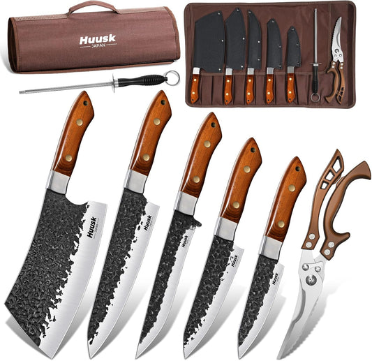 Huusk Juego de 7 cuchillos de carnicero para cortar carne con bolsa...