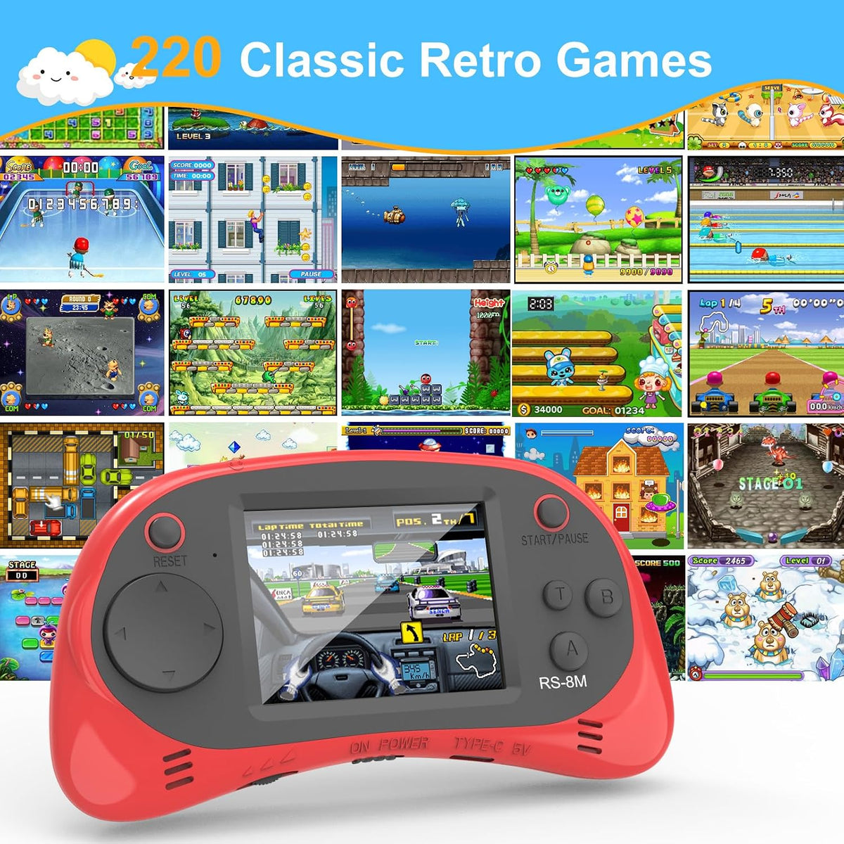 EASEGMER Reproductor de juegos de mano para niños, 220 juegos integ...
