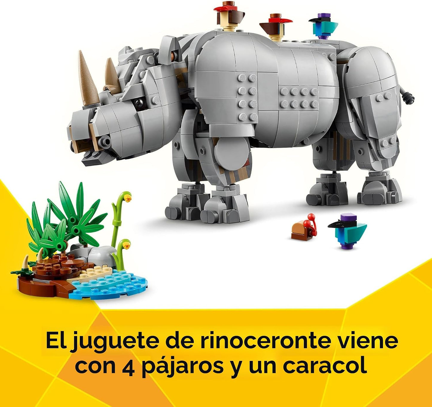 LEGO Creator 3 en 1 Wild Animals: Majestic Rinoceronte con pájaros...