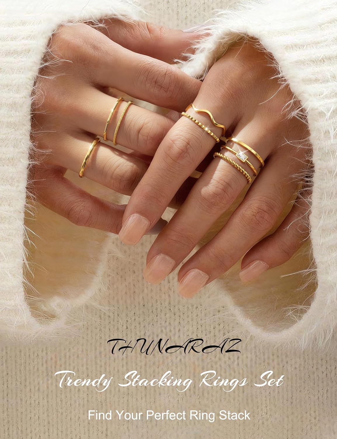THUNARAZ 8 piezas de anillos apilables para mujer sin deslustre, an...