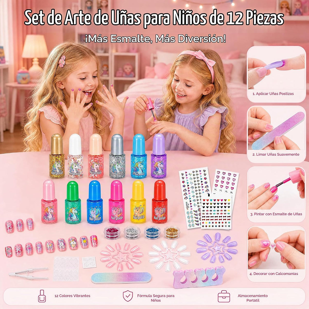 Juego de esmaltes de uñas para niñas, kit de salón de arte de uñas...