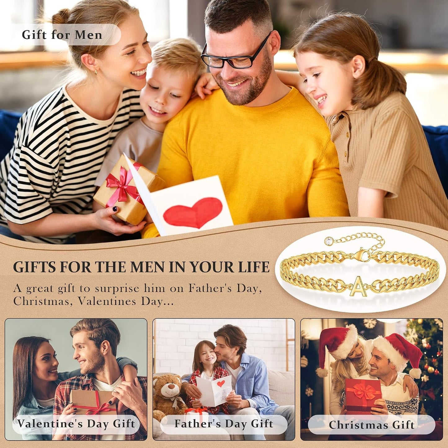 Pulsera con inicial para hombre, cadena de eslabones cubanos de oro...