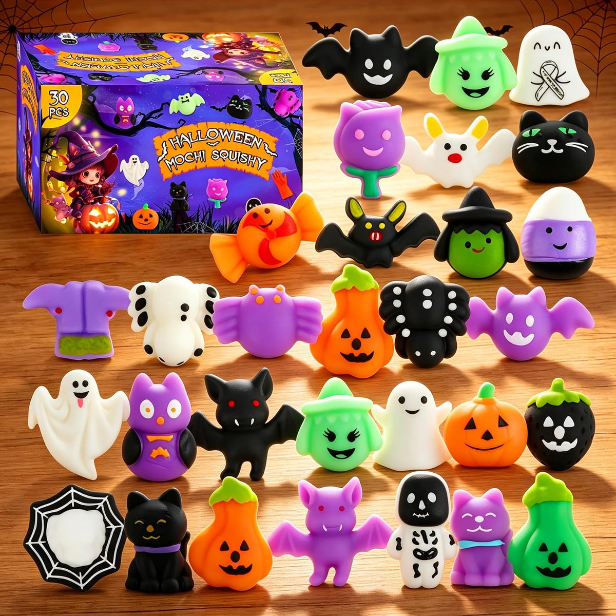 Paquete de 30 juguetes blanditos Mochi de Halloween, mini juguetes...