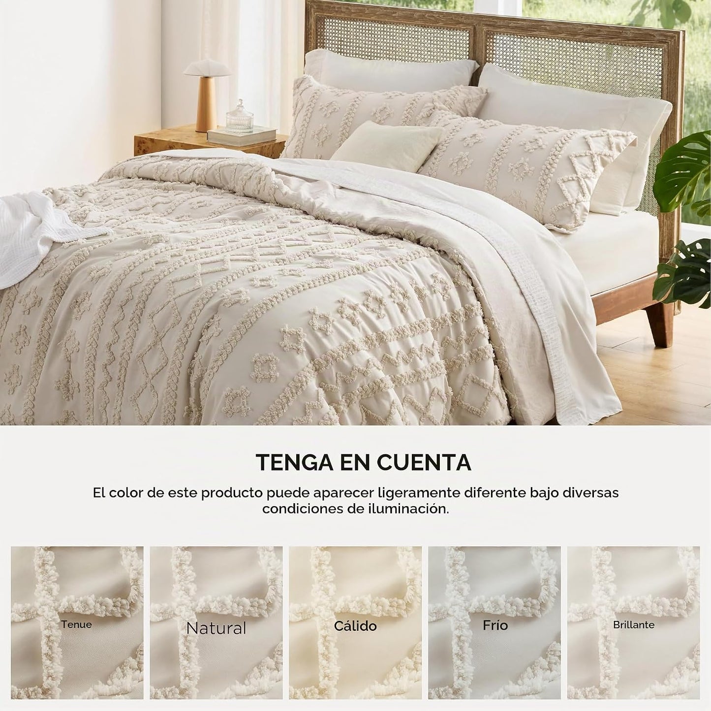 Bedsure Juego de Edredón Bohemio con Mechones Tamaño Queen - Juego...
