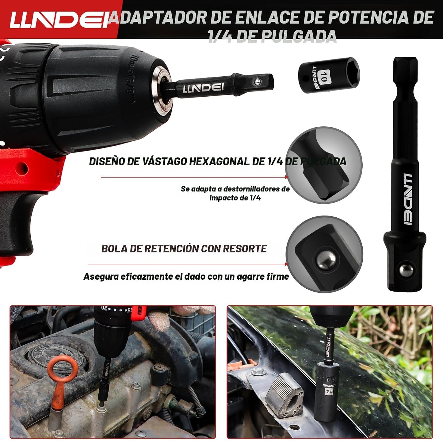 LLNDEI Juego de llaves de impacto de trinquete de 1\/4 pulgada de 8...