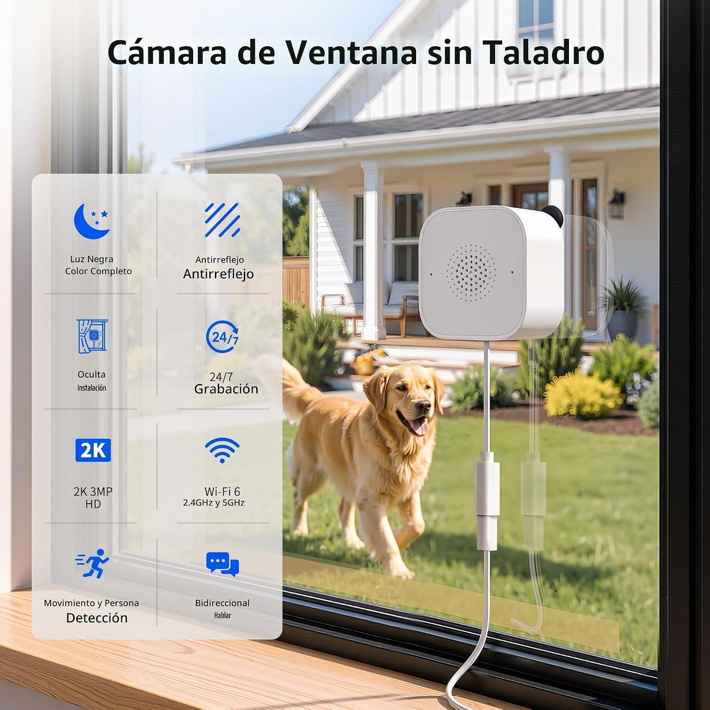 Kamoviz Cámara de ventana 2K sin taladro, cámaras magnéticas de ven...