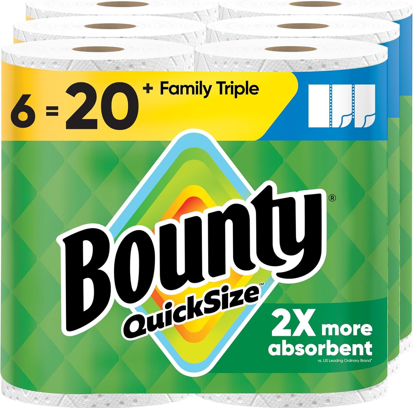 Bounty Toallas de papel de tamaño rápido, blancas, 6 rollos triples...