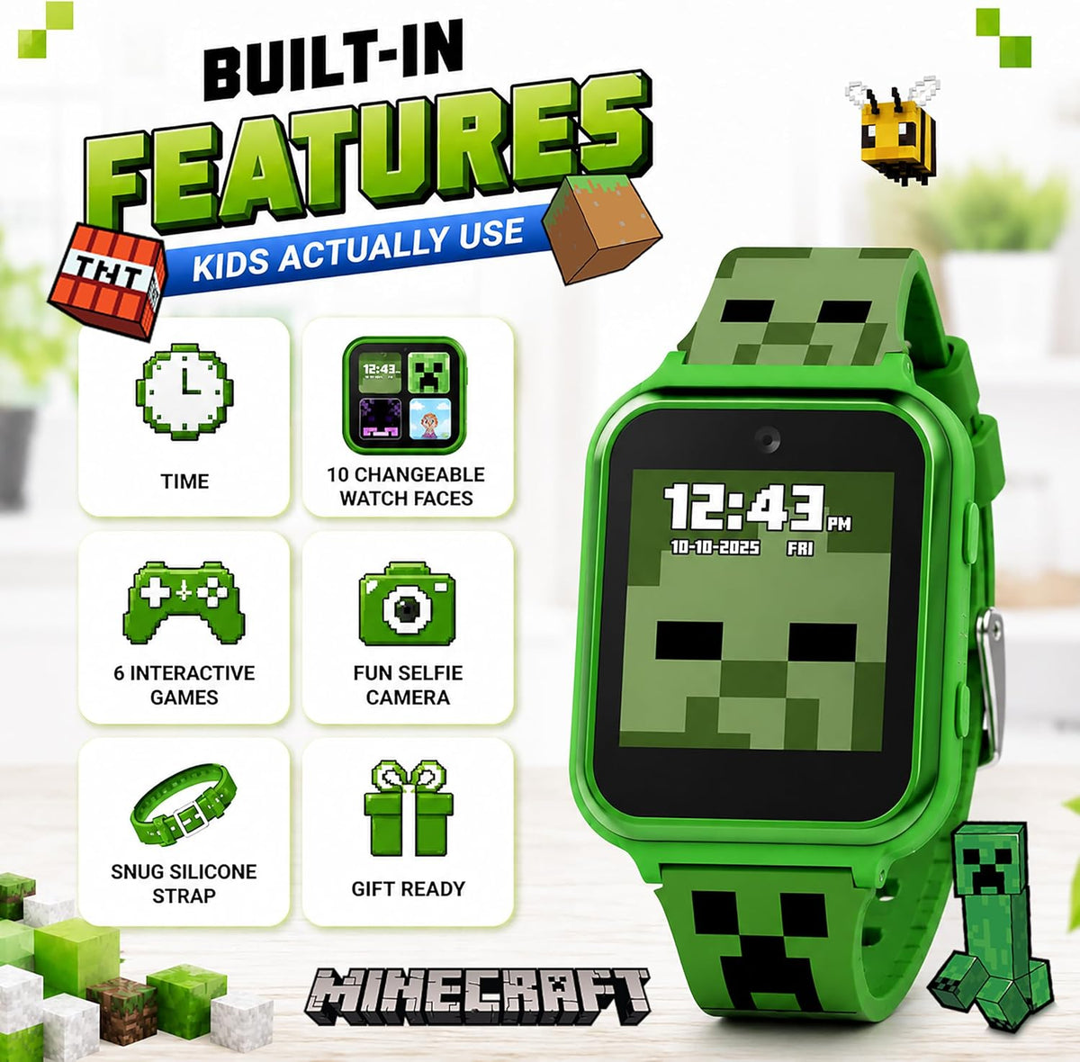 Minecraft - Reloj inteligente para niños, reloj interactivo con pan...