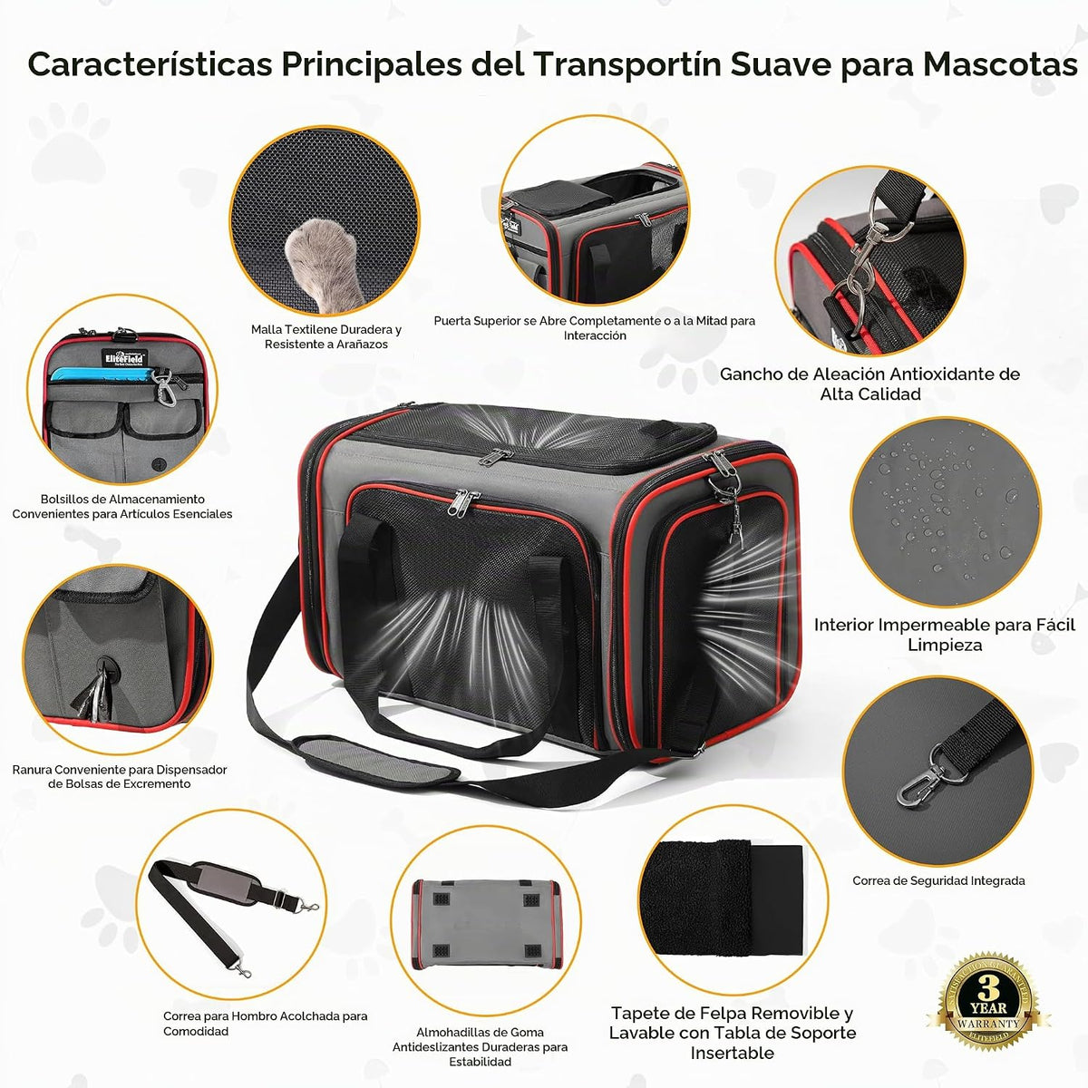EliteField Transportador de mascotas de lados suaves (aprobado por...
