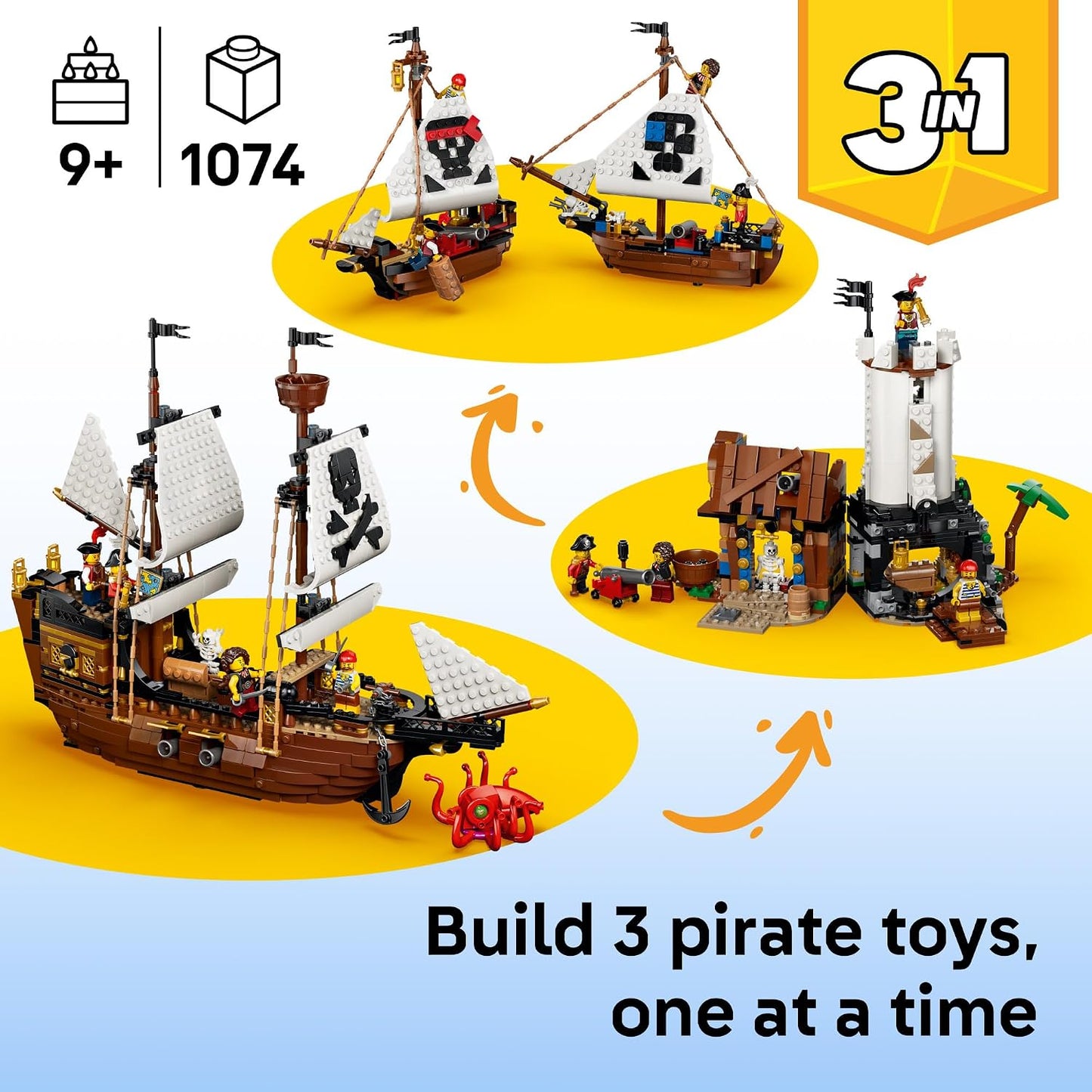 LEGO Creator 31387 - Juguete icónico de barco pirata 3 en 1, juego...