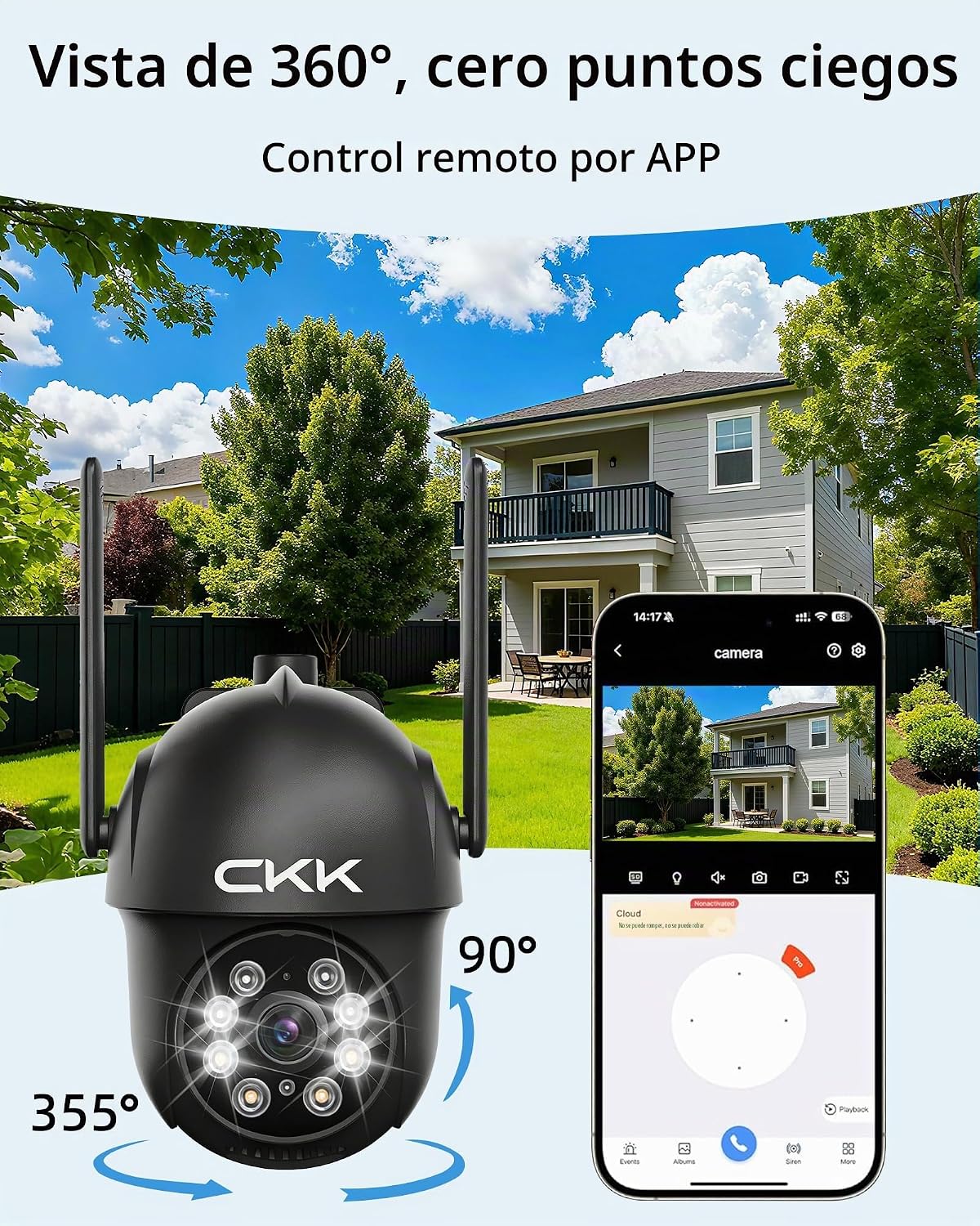 CKK Cámara de seguridad 2K al aire libre 2 unids 3MP PTZ WiFi cámar...