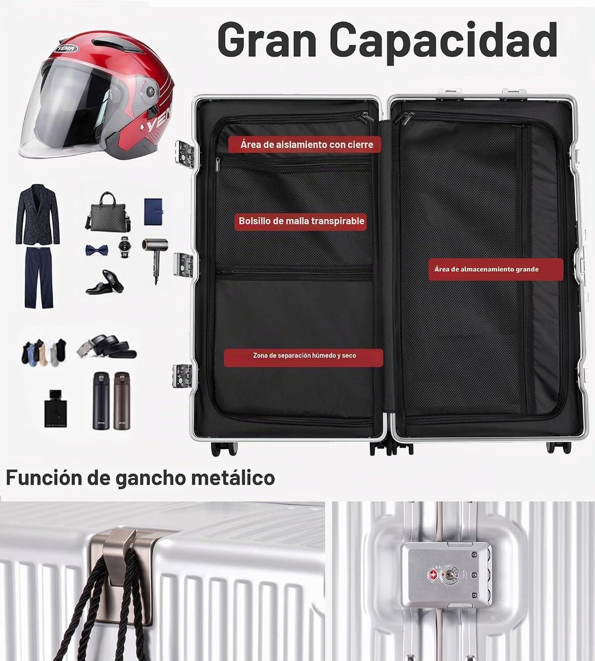 feilario Super grande capitán aluminio marco Hardside Spinner rueda...