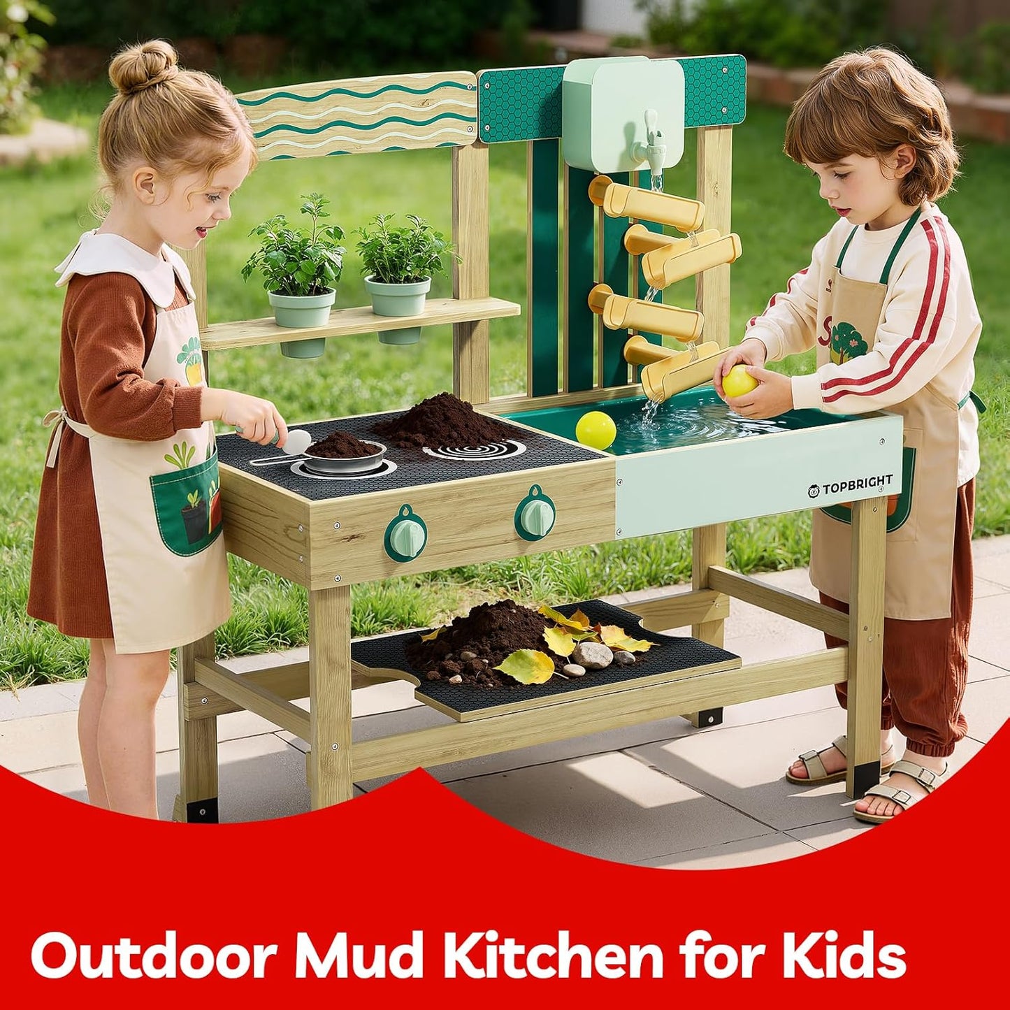 TOP BRIGHT Cocina de barro 4 en 1 para niños, casa de juegos al air...