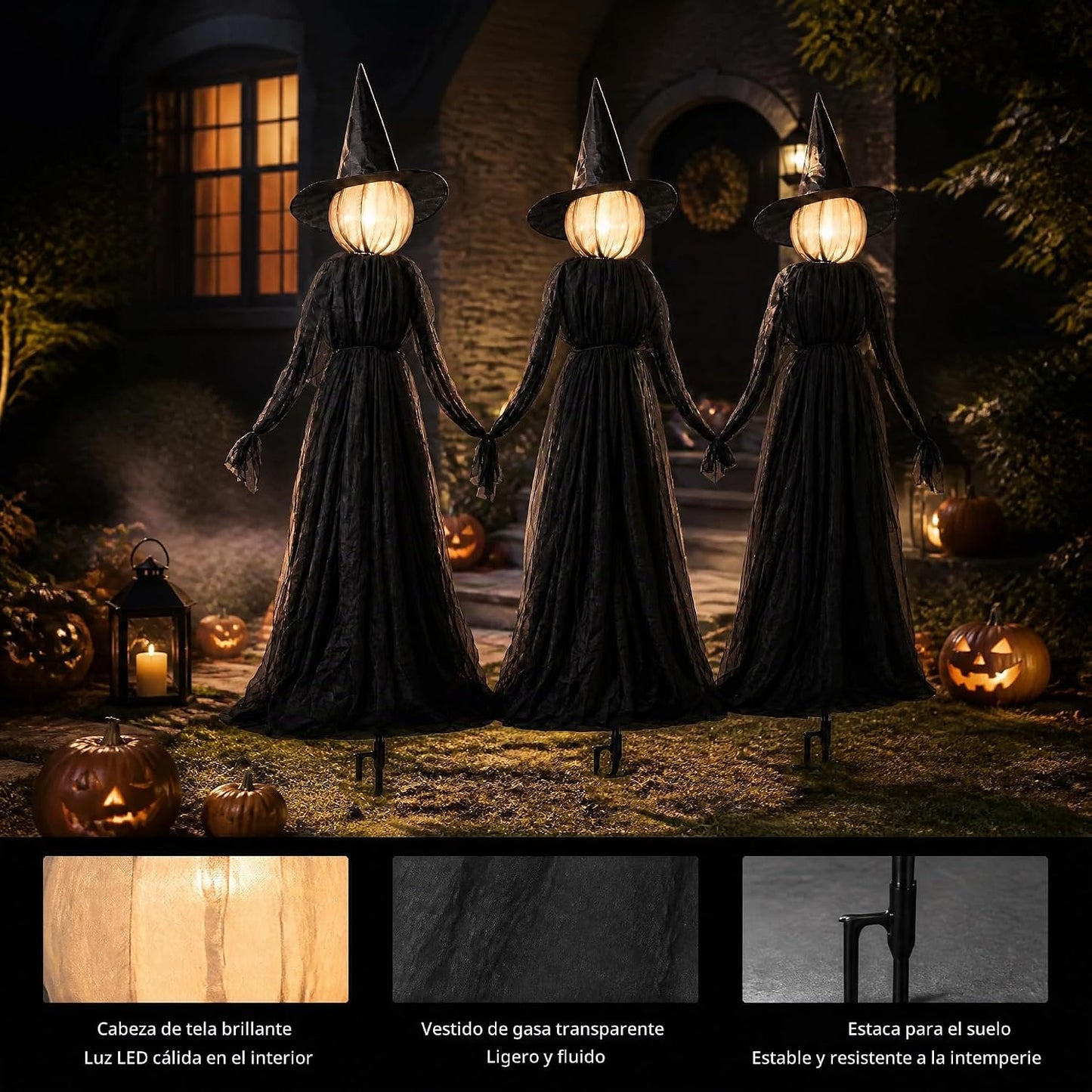 Hourleey Decoración de bruja iluminada de Halloween para exteriores...