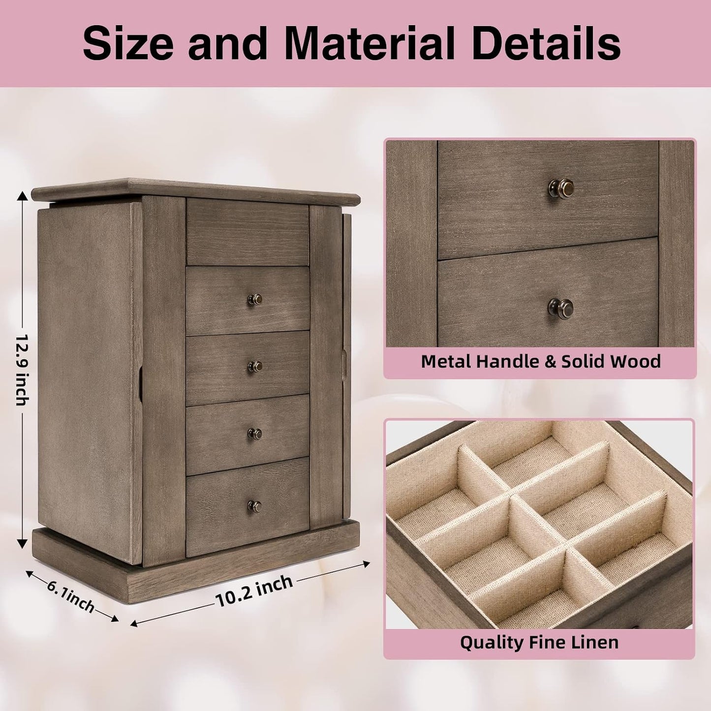 Emfogo - Joyero para mujer, cajas de joyería de madera grandes de 5...