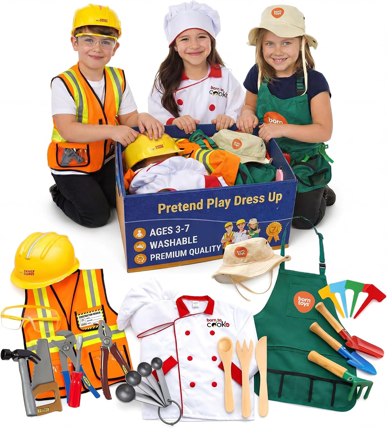 Born Toys Ropa de vestir 3 en 1 para niños y niñas de 3 a 7 años, j...