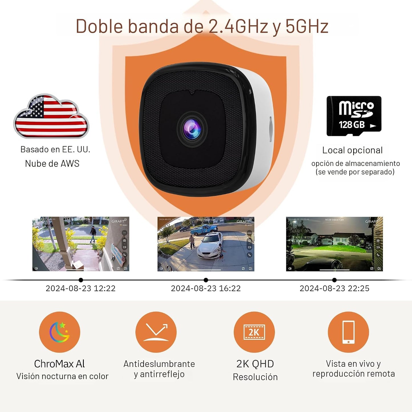 Girafit Cámara de ventana de 3 MP 2K, cámaras de interior WiFi de 2...
