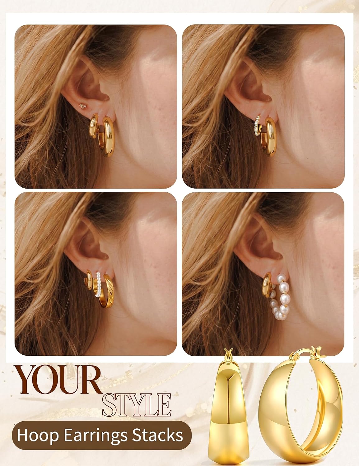 42 pares de aretes de aro dorados para mujer, paquete múltiple de a...