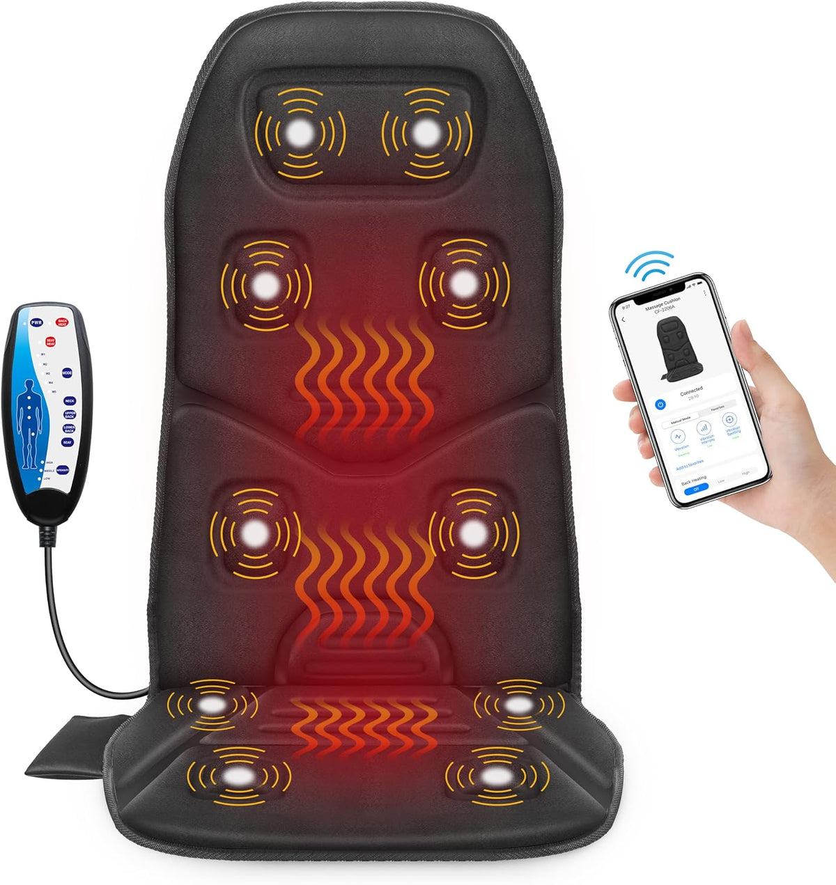 COMFIER Masajeador de Espalda con Calor, Cojín de Masaje de Asiento...
