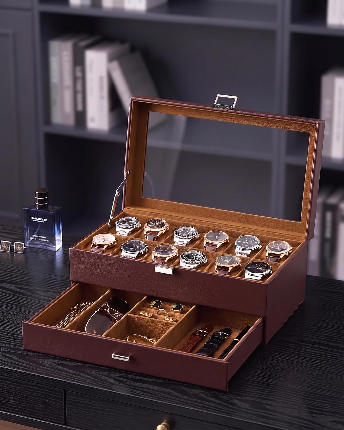 Lolalet Caja de reloj para hombre, caja de joyería para hombre de 1...
