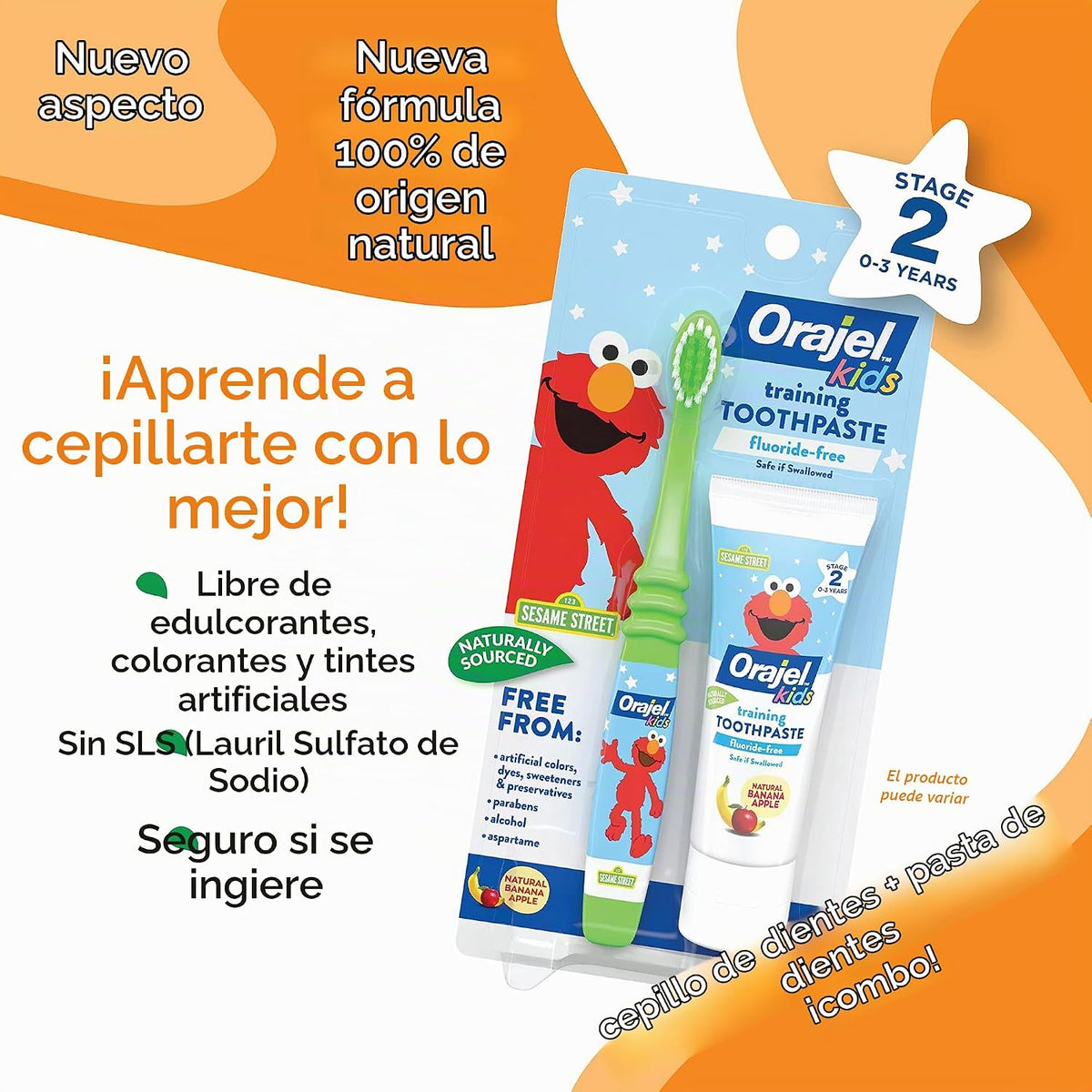 Orajel Elmo - Limpiador de dientes y encías sin flúor con cepillo d...