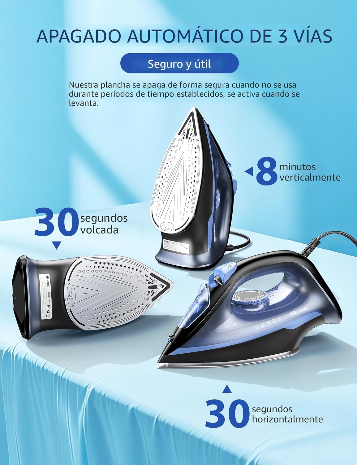 Sundu Plancha de vapor para ropa con suela recubierta de cerámica d...