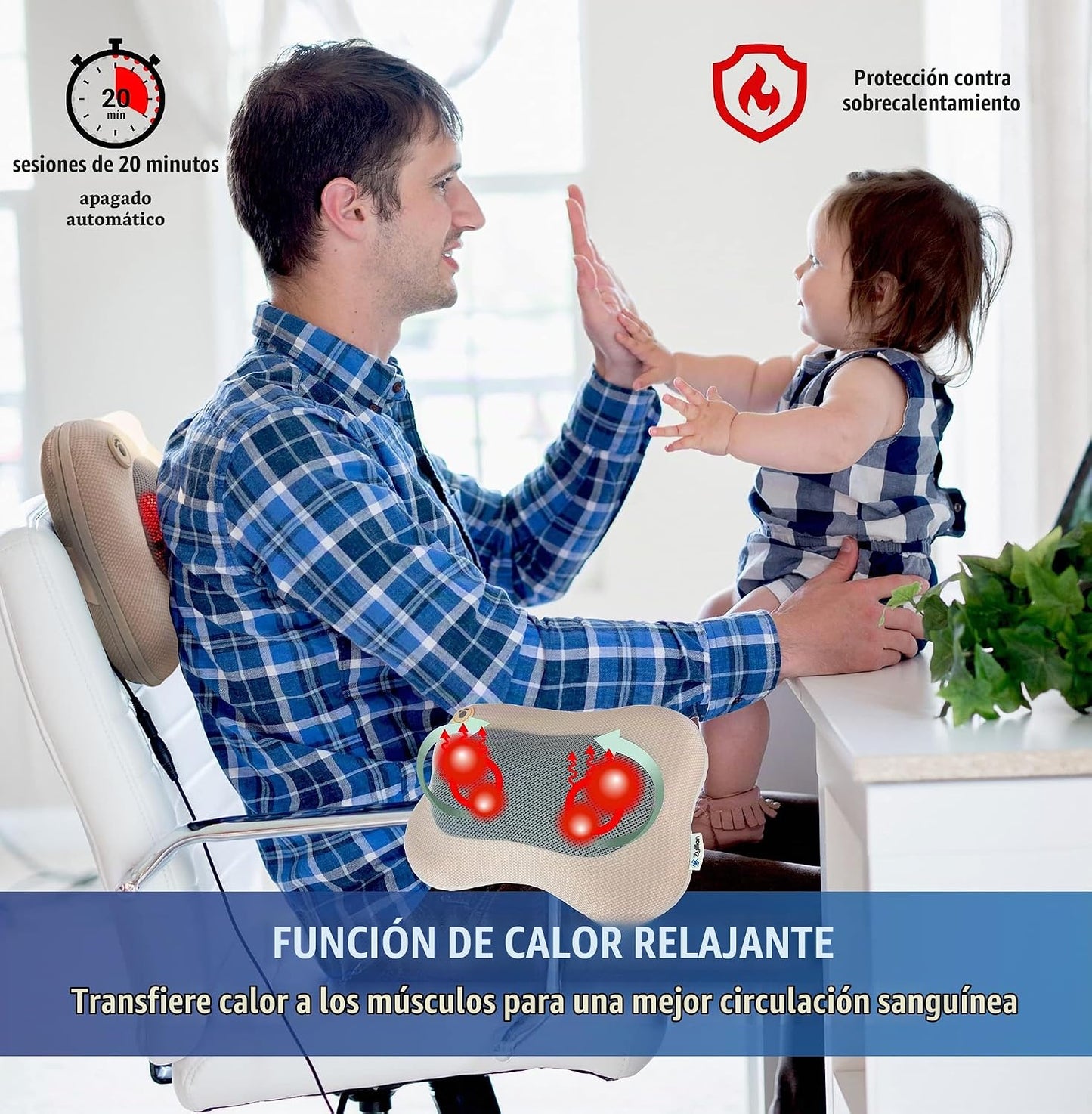 Masajeador Shiatsu de espalda y cuello Zyllion con calor - Almohada...