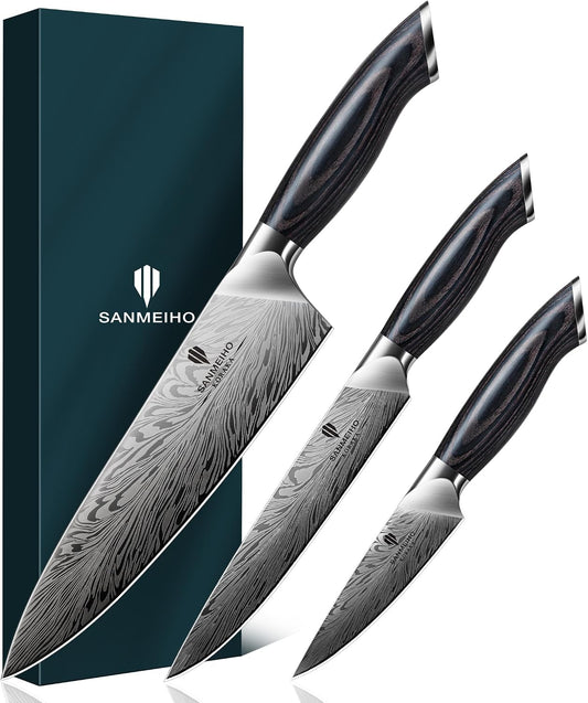 SANMEIHO Juego de cuchillos de cocina de 3 piezas, juegos de cuchil...