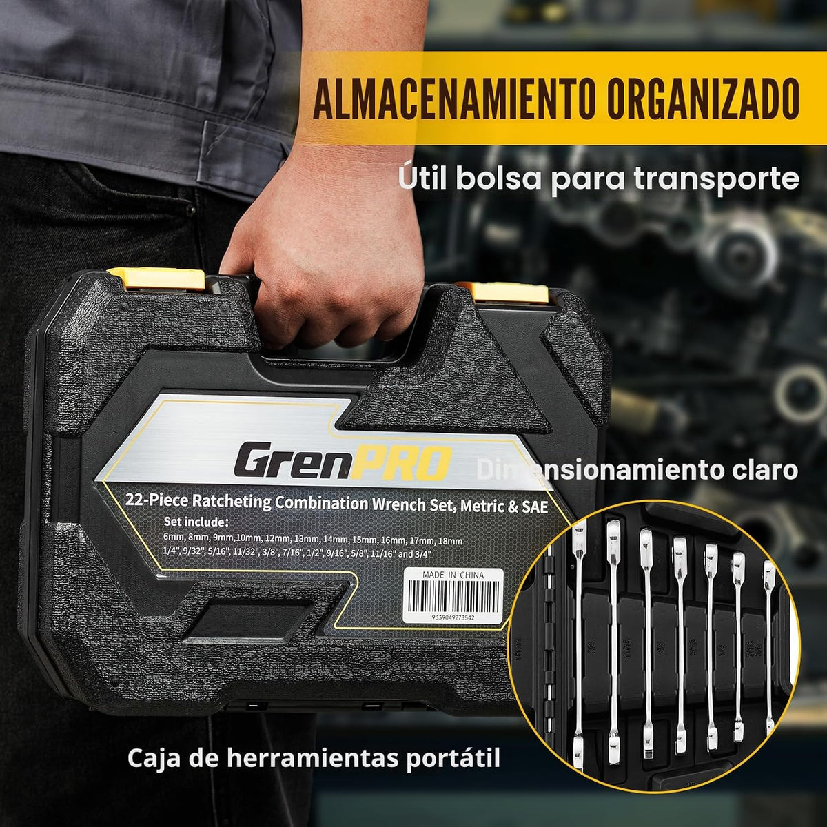 GRENPRO Juego de 23 piezas de llaves de trinquete, juego de llaves...
